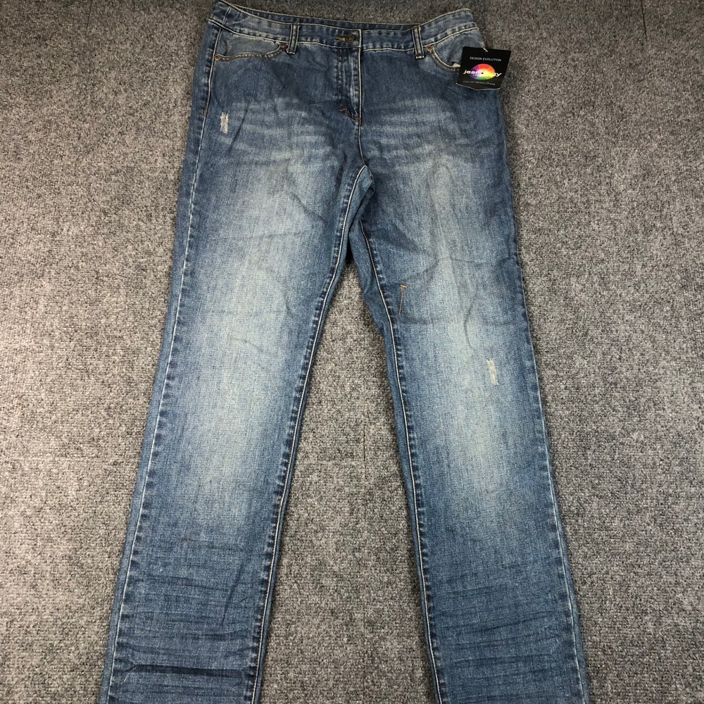 Jeanology Collection Womens Size 12 34x34 Straight Leg Jeans Blue Distressed NWT